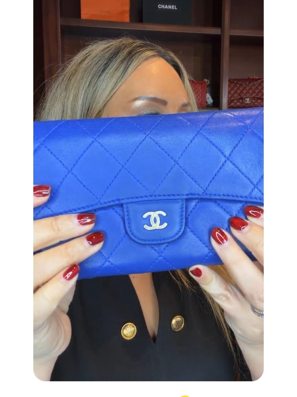 CHANEL Royal Blue Quilted Leather Wallet with CC Logo
